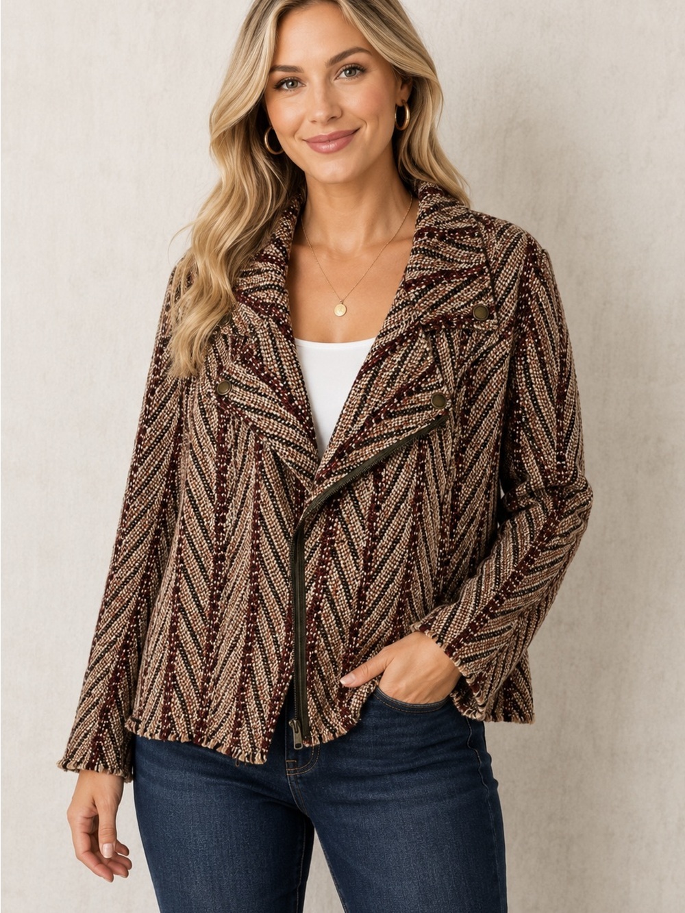 Bob Timberlake Jacket Size XXL Brown Heavyweight Multi Tweed Zip-Front Lined